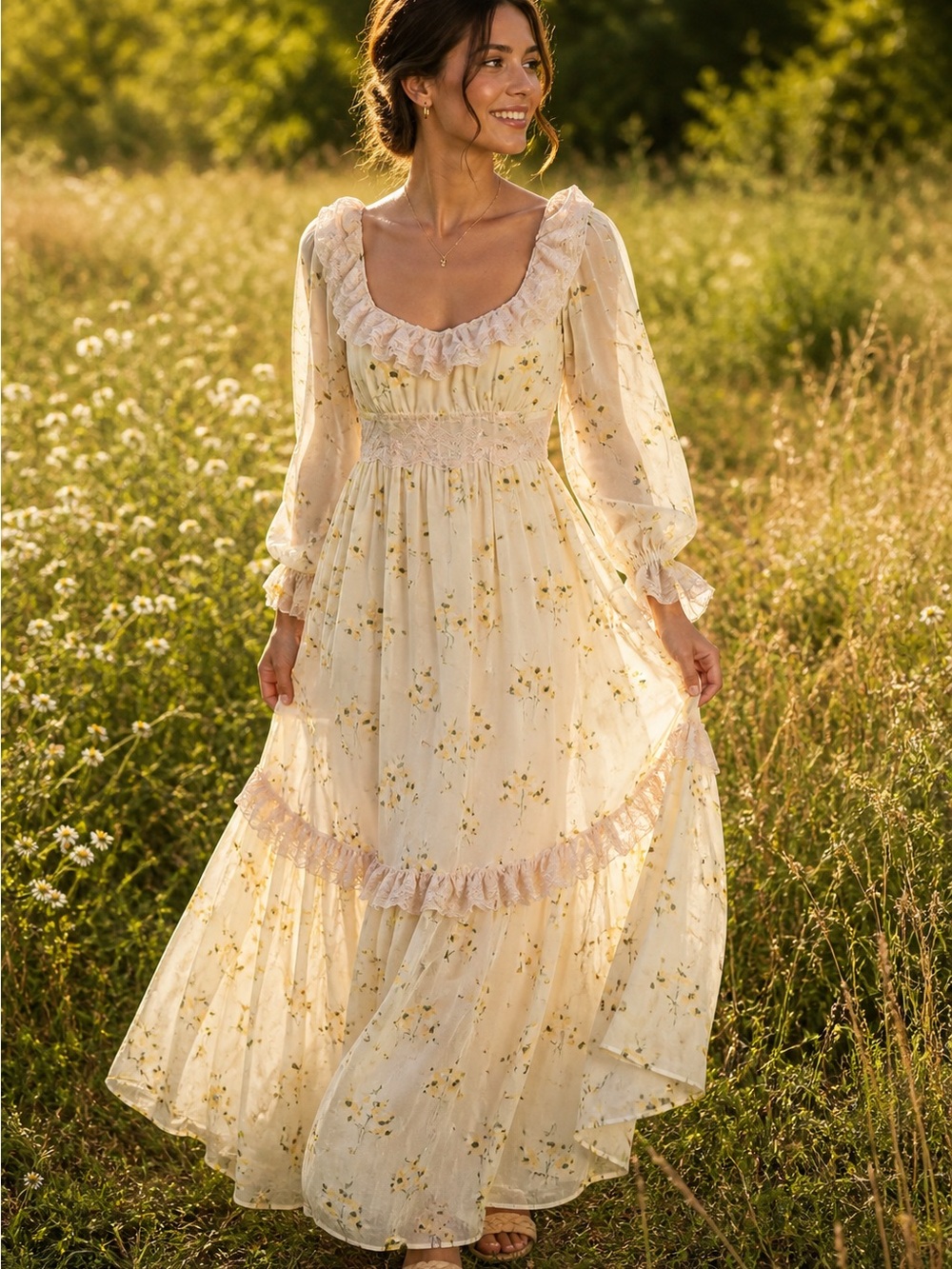Gunne Sax 1970s By Jessica - Rare “daisy” print dress, Size 5 Made In USA. vinta